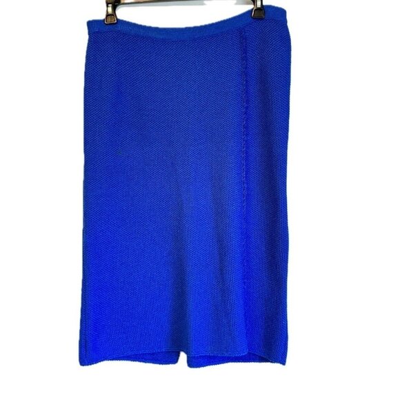 Vintage Epic Steven Womens Top Skirt Suit Large Cobalt Blue Wool Beaded 80s - Picture 11 of 14